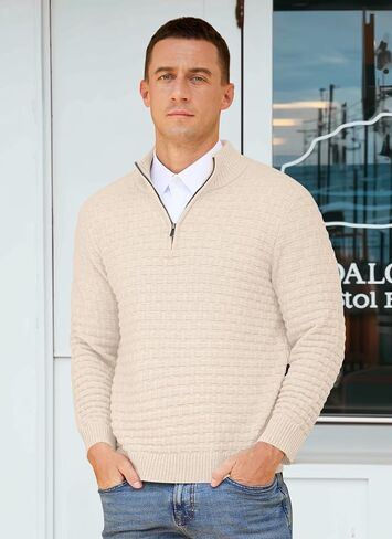 RQP Mens Quarter Zip Pullover Sweaters Relaxed Fit Knit Texture Sweater with Ribbing Edge in Saudi Arabia