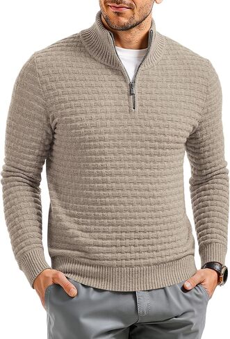 RQP Mens Quarter Zip Pullover Sweaters Relaxed Fit Knit Texture Sweater with Ribbing Edge in Saudi Arabia