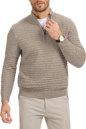 RQP Mens Quarter Zip Pullover Sweaters Relaxed Fit Knit Texture Sweater with Ribbing Edge in Saudi Arabia