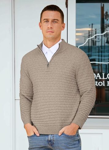 RQP Mens Quarter Zip Pullover Sweaters Relaxed Fit Knit Texture Sweater with Ribbing Edge in Saudi Arabia
