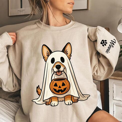 مخصص كورجي شبح قميص من النوع الثقيل ، هدايا عشاق كورجي ، هدايا أمي أمي للنساء ، هدايا هالوين مخصصة هدية ، قميص هالوين لمالك الحيوانات الأليفة in Kuwait
