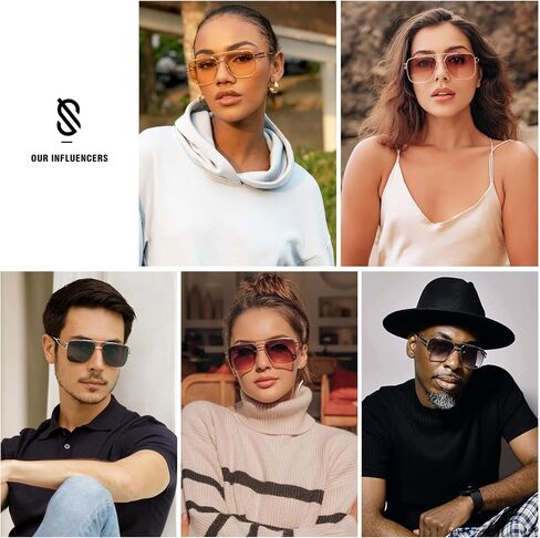 SOJOS Retro Oversized Square Sunglasses for Women Men, Vintage Large Double Bridge Metal Frame Unisex Sunglasses SJ1180 in Saudi Arabia