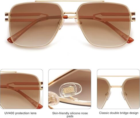 SOJOS Retro Oversized Square Sunglasses for Women Men, Vintage Large Double Bridge Metal Frame Unisex Sunglasses SJ1180 in Saudi Arabia