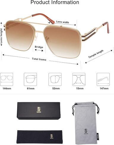 SOJOS Retro Oversized Square Sunglasses for Women Men, Vintage Large Double Bridge Metal Frame Unisex Sunglasses SJ1180 in Saudi Arabia