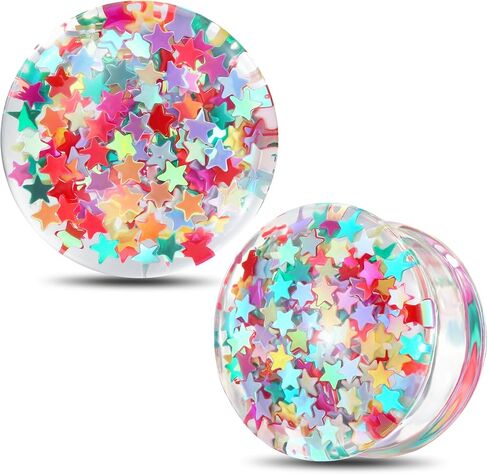Jewseen 0g-1’’ Ear Gauges Plugs Double Flared Rainbow Star Ear Tunnels Stretchers Gauges for Women Plugs Piercing Jewelry in Saudi Arabia