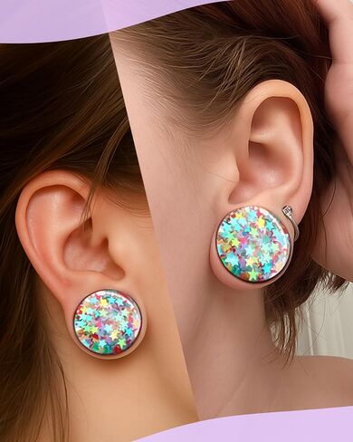 Jewseen 0g-1’’ Ear Gauges Plugs Double Flared Rainbow Star Ear Tunnels Stretchers Gauges for Women Plugs Piercing Jewelry in Saudi Arabia