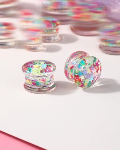 Jewseen 0g-1’’ Ear Gauges Plugs Double Flared Rainbow Star Ear Tunnels Stretchers Gauges for Women Plugs Piercing Jewelry in Saudi Arabia