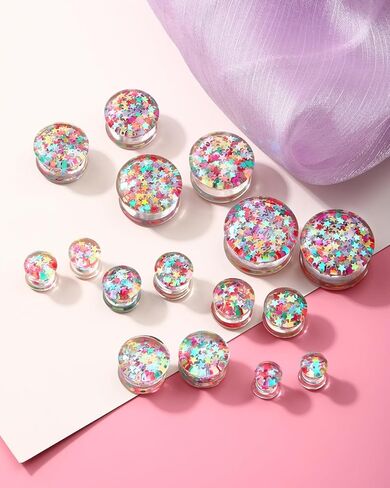 Jewseen 0g-1’’ Ear Gauges Plugs Double Flared Rainbow Star Ear Tunnels Stretchers Gauges for Women Plugs Piercing Jewelry in Saudi Arabia