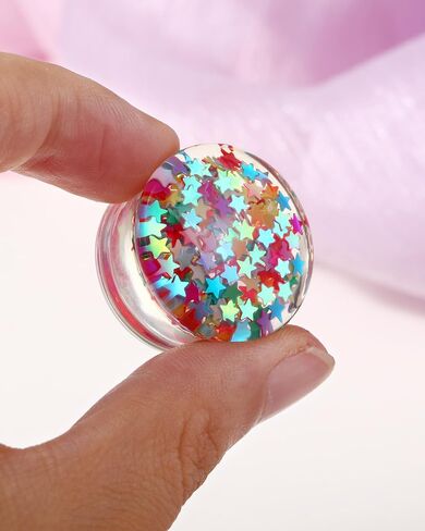 Jewseen 0g-1’’ Ear Gauges Plugs Double Flared Rainbow Star Ear Tunnels Stretchers Gauges for Women Plugs Piercing Jewelry in Saudi Arabia