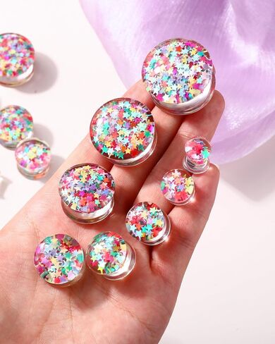 Jewseen 0g-1’’ Ear Gauges Plugs Double Flared Rainbow Star Ear Tunnels Stretchers Gauges for Women Plugs Piercing Jewelry in Saudi Arabia