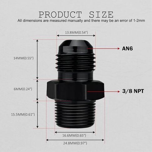 6an الذكور يضيء إلى 3/8 "محول تركيب الأنابيب NPT الألومنيوم مستقيم الأسود ، حزمة من 4 in Kuwait