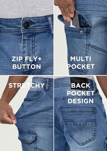 X RAY Men's 12" Slim fit Casual Denim Cargo Short, 6 Pockets Stretch Comfort Jean Cargo Shorts for Men in Saudi Arabia