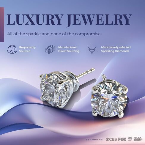 Lab Grown Diamond Stud Earrings for Women and Men | 1/6-3 CT TW Solid 14K White and Yellow Gold | Premium GH Color (Near Colorless) and VS - SI Clarity (Clean) Grade Independently Certified Diamonds in Kuwait