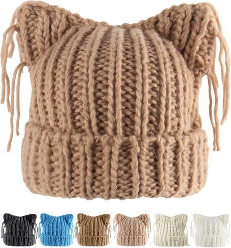Babalet Cat Ear Beanie for Women Winter Winter Cap Cap chunky crochet hat hat tlouchy fox hat women winter strendy head leady in Kuwait