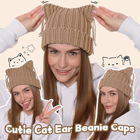Babalet Cat Ear Beanie for Women Winter Winter Cap Cap chunky crochet hat hat tlouchy fox hat women winter strendy head leady in Kuwait