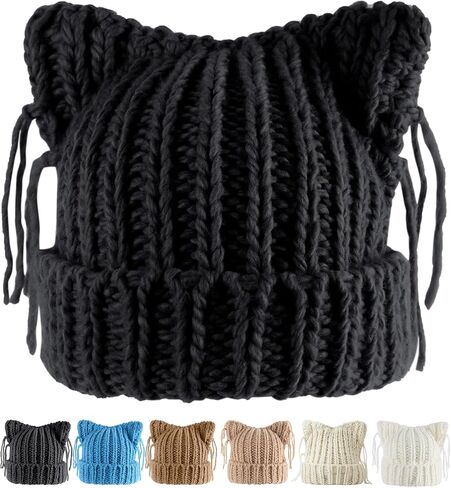 Babalet Cat Ear Beanie for Women Winter Winter Cap Cap chunky crochet hat hat tlouchy fox hat women winter strendy head leady in Kuwait