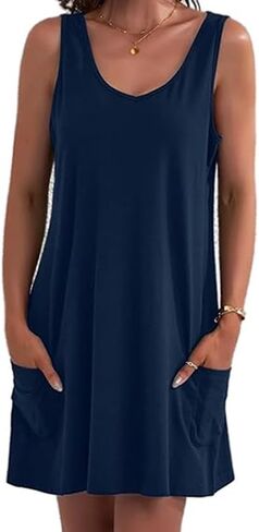 Women's Casual Sundress with Pockets Summer Boho Beach Dress V Neck Loose Tank Dresses Cute Floral T Shirt Dress in Saudi Arabia