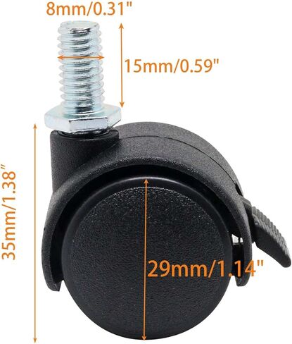SWZHAI 4 PCS 1 Inch Threaded Stem Caster Wheels, Nylon Locking Swivel Casters Furniture Wheel with Locking Brake, Replacement Casters 1" Castor Wheels for Tables, Workbenches, Kitchen Shelf in Kuwait