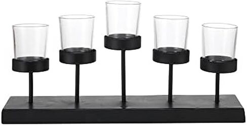 Elements Metal and Glass Arch Tealight Candle Holder, for Use with Flameless or Wax Candles, 14.57x2.56x5.91 Inch, Black in Kuwait