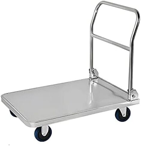 Stainless Steel Heavy-Duty Flatbed Cart with Foldable Handle, Thickened Panel for Luggage, Tools & Appliances - High Capacity Transport Push Cart in Saudi Arabia