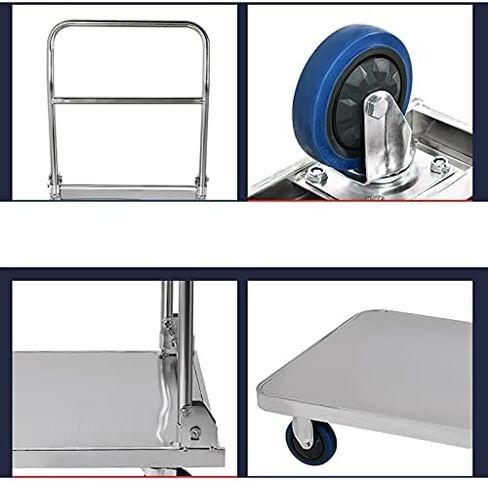 Stainless Steel Heavy-Duty Flatbed Cart with Foldable Handle, Thickened Panel for Luggage, Tools & Appliances - High Capacity Transport Push Cart in Saudi Arabia