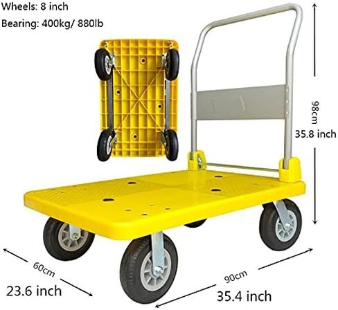 Heavy Duty Folding Flatbed Hand Cart with Metal Handle & Swivel Wheels - Durable Platform Truck for Luggage, Travel & Household - Quiet Mobility, High Load Capacity in Saudi Arabia