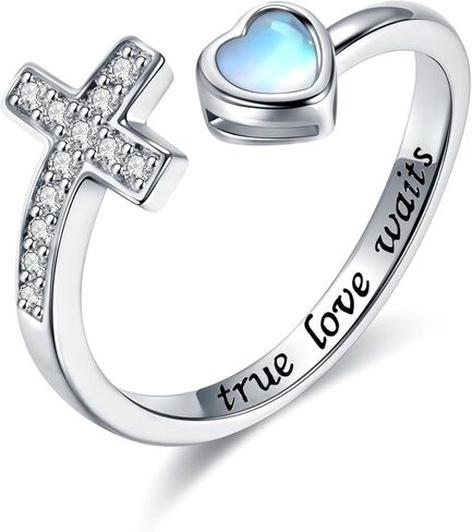 Mic Tai 925 Sterling Silver Cross Purity Ring - Christian Religious Adjustable Ring Jewelry Gifts for Women Girls (True Love Waits) in Kuwait