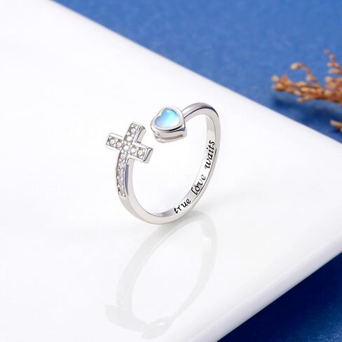 Mic Tai 925 Sterling Silver Cross Purity Ring - Christian Religious Adjustable Ring Jewelry Gifts for Women Girls (True Love Waits) in Kuwait