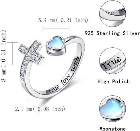 Mic Tai 925 Sterling Silver Cross Purity Ring - Christian Religious Adjustable Ring Jewelry Gifts for Women Girls (True Love Waits) in Kuwait