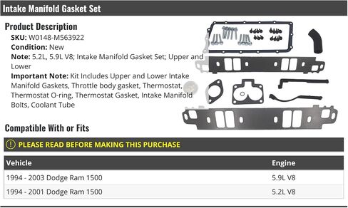 Intake Manifold Gasket Set - Upper and Lower - Compatible with 1994-2003 Dodge Ram 1500 5.2L 5.9L V8 in Saudi Arabia