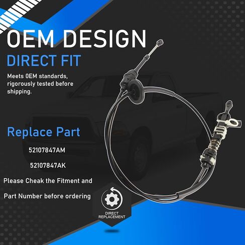 52107847AM Automatic Shift Control Cable Compatible With 2003-2010 Dodge Ram 1500 2500 3500 4500 5500 With 45RFE Auto Transmission Replacement Gear Cable Replaces 52107847AK in Saudi Arabia