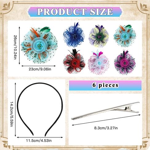 6pcs fascinators hats for tea party women girls flower feathers mesh hat و 6 مجموعة أسواق أقراط قلادة اللؤلؤ ، قبعات كنتاكي ديربي لزفاف كوكتيل حفل زفاف in Saudi Arabia