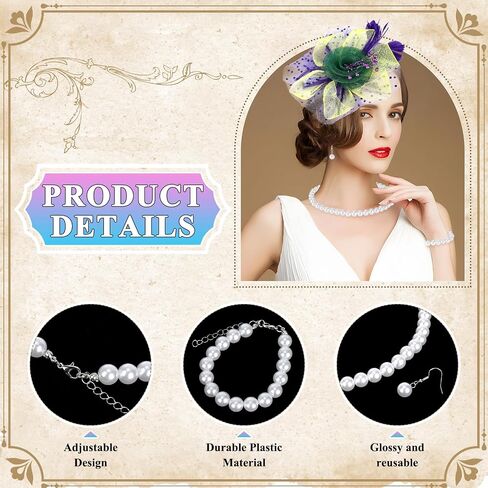 6pcs fascinators hats for tea party women girls flower feathers mesh hat و 6 مجموعة أسواق أقراط قلادة اللؤلؤ ، قبعات كنتاكي ديربي لزفاف كوكتيل حفل زفاف in Saudi Arabia