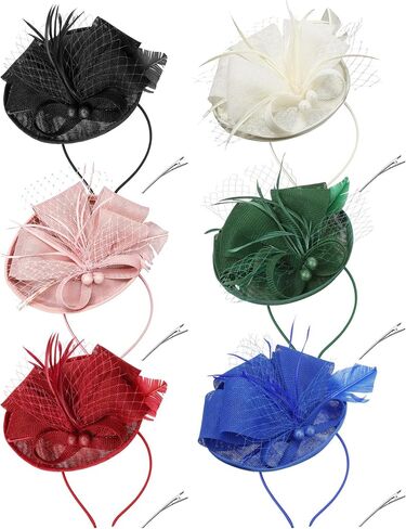 JaGely 6 Pack Fascinators Hats for Women Garden Tea Party Hats Bulk Vintage Multipack Derby Wedding Flower Cocktail Mesh Feathers Hair Clip for Christmas (Black, Beige, Blue, Pink, Green, Burgundy) in Saudi Arabia