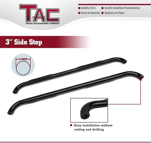 خطوات جانبية TAC تتناسب مع Chevy Silverado/GMC Sierra 1999-2018 1500 و 1999-2019 2500/3500 تمديد/مزدوج الكابينة (باستثناء C/K Classic) (جبل جبل) شاحنة بيك آب 3 "سوداء الجانب NERF الحانات 2 قطعتين in Kuwait