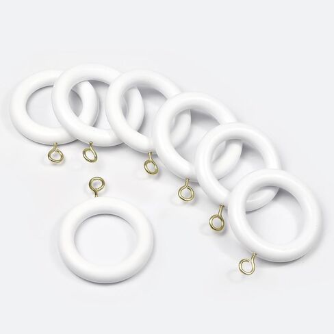White Wooden Curtain Rod Rings | 2.5 Inch with Hooks & Hangers | Durable & Elegant Home Decor Upgrade for Living Room, Bedroom & Bathroom | Classic White Finish in Kuwait
