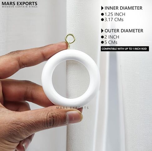 White Wooden Curtain Rod Rings | 2.5 Inch with Hooks & Hangers | Durable & Elegant Home Decor Upgrade for Living Room, Bedroom & Bathroom | Classic White Finish in Kuwait