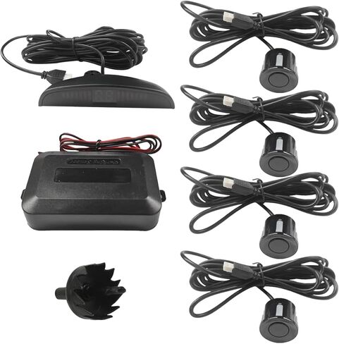 Car Parking Aid Sensor, 12V LED Display Auto Reverse Backup Sensor Kit, Vehicle Reversing Parking Radar System with 4 Sensors Alarm Buzzer Reminder & Distance Detection for Safe Driving (Black) in Saudi Arabia