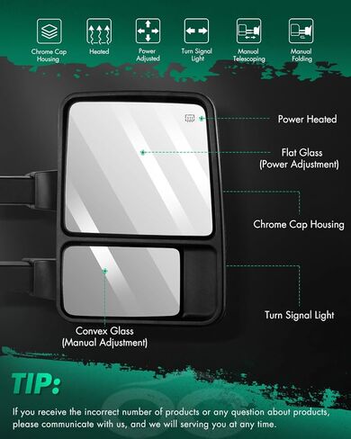 SCITOO Towing Mirrors Fit for Ford Super Duty Tow Mirror Fit 1999 2000 2001 2002 for F250 for F350 for F450 for F550 Super Duty Power Adjusted Heated Manual Telescoping Features No Signal in Kuwait