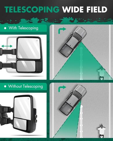 SCITOO Towing Mirrors Fit for Ford Super Duty Tow Mirror Fit 1999 2000 2001 2002 for F250 for F350 for F450 for F550 Super Duty Power Adjusted Heated Manual Telescoping Features No Signal in Kuwait