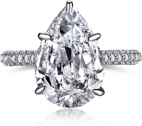 5CT Lab Grown Diamond Pear Cut Wedding Ring, 18K White Gold Plated Women Eternity Ring for Engagement Anniversary, D Color VVS1 Clarity Simulated, Designer-Setting Premium Collection in Saudi Arabia