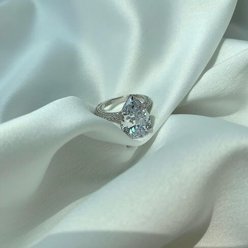 5CT Lab Grown Diamond Pear Cut Wedding Ring, 18K White Gold Plated Women Eternity Ring for Engagement Anniversary, D Color VVS1 Clarity Simulated, Designer-Setting Premium Collection in Saudi Arabia