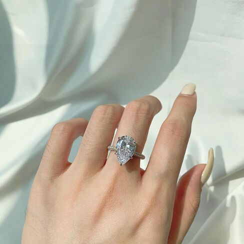 5CT Lab Grown Diamond Pear Cut Wedding Ring, 18K White Gold Plated Women Eternity Ring for Engagement Anniversary, D Color VVS1 Clarity Simulated, Designer-Setting Premium Collection in Saudi Arabia