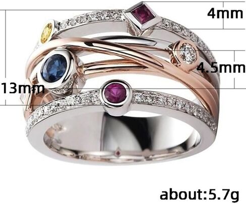 White Gold Plated Geometric Lines Two Color Cubic Zirconia Boho Style Statement Ring Personalized Accessory Ideal for Women's Daily Casual Wear Party Holiday Anniversary Love Jewelry Gift in Saudi Arabia