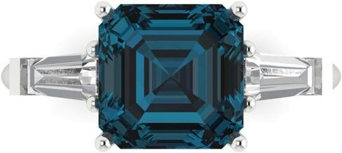 Clara Pucci 3 CT Asscher Cut Natural London Blue Topaz Ring for Women in 14K White Gold ، 3 Stone Proposal Wedding Anniversary Ring Ring Bridal Ring ، Womens Solid Gold Ring in Saudi Arabia