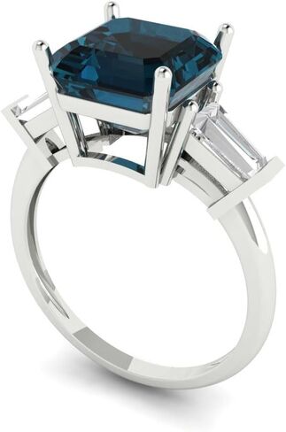 Clara Pucci 3 CT Asscher Cut Natural London Blue Topaz Ring for Women in 14K White Gold ، 3 Stone Proposal Wedding Anniversary Ring Ring Bridal Ring ، Womens Solid Gold Ring in Saudi Arabia