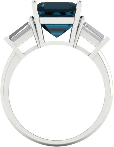 Clara Pucci 3 CT Asscher Cut Natural London Blue Topaz Ring for Women in 14K White Gold ، 3 Stone Proposal Wedding Anniversary Ring Ring Bridal Ring ، Womens Solid Gold Ring in Saudi Arabia