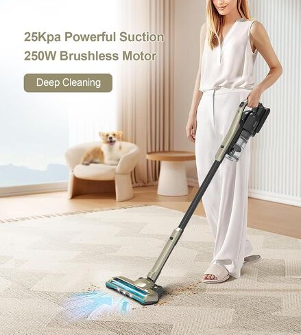 Cordless Vacuum Cleaner, 25Kpa Powerful Suction Ultralight Stick Vacuum with Tangle-Resistant Floor Brush, 2500mAh Fast-Charging Battery for Pet Hair Floor Carpet Stair, 4 Hepa in Saudi Arabia