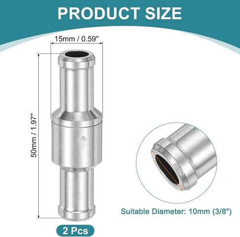 uxcell 2Pcs 10mm (3/8") Fuel Check Valve, Non-Return One Way Hose Check Valve, Aluminum Alloy Control Accessories for Petrol, Diesel, Gas, Oil, Air, Water, Silver in Saudi Arabia