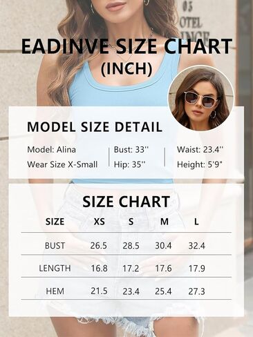 EADINVE قطع علوية نسائية مضلعة برقبة سكوب قطع علوية صيفية أساسية بدون أكمام بقصة ضيقة قطع علوية مقصوصة 2024 in Kuwait